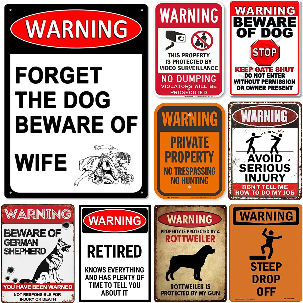 Warning Garage Signs Forget The Dog Beware Of Wife Tin Signs Vintage Bar Tin Sign Home Pub Man Cave Office Wall Decor 8x12 Inch