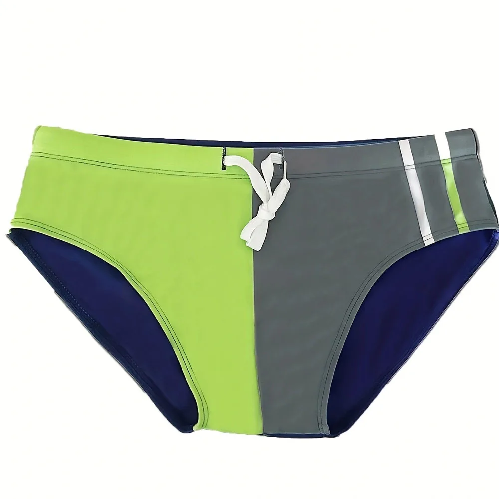 

2025 Cross-border Color Matching Swimming Men's Sexy Briefs Low-rise Tether Anti-light