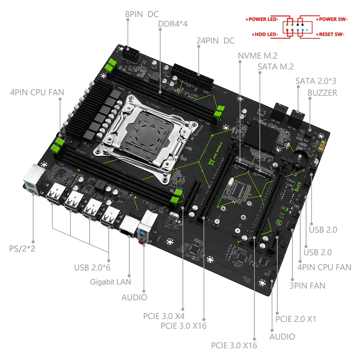 MR9A-H Zestaw płyty głównej MACHINIST X99 z procesorem Intel LGA 2011-3 Xeon E5 2650 V4 DDR4 16 GB (2*8 GB) Pamięć RAM combo ATX