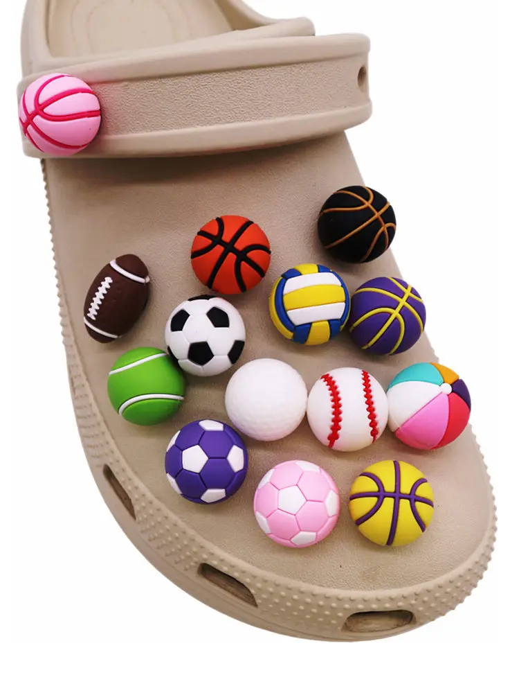 Hot 1pcs 3D Ball PVC Shoe Charms Accessories Basketball Football Shoe Accessory Fit Clogs Decorations Buckle Unisex Fun Gifts