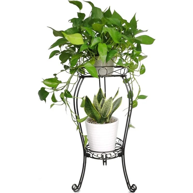 

2 Tier 28.4inch Tall Metal Plant Stand Flower Pot Stand Rack 11.8 inches Diameter Holds Big Heavy Plants,Black