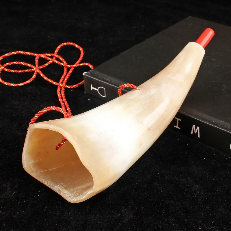 Natural Yellow Ox Horn Portable Blowing Horns Professional Adults Children Performance Ox Horn Ethic Wind Playing Instrument