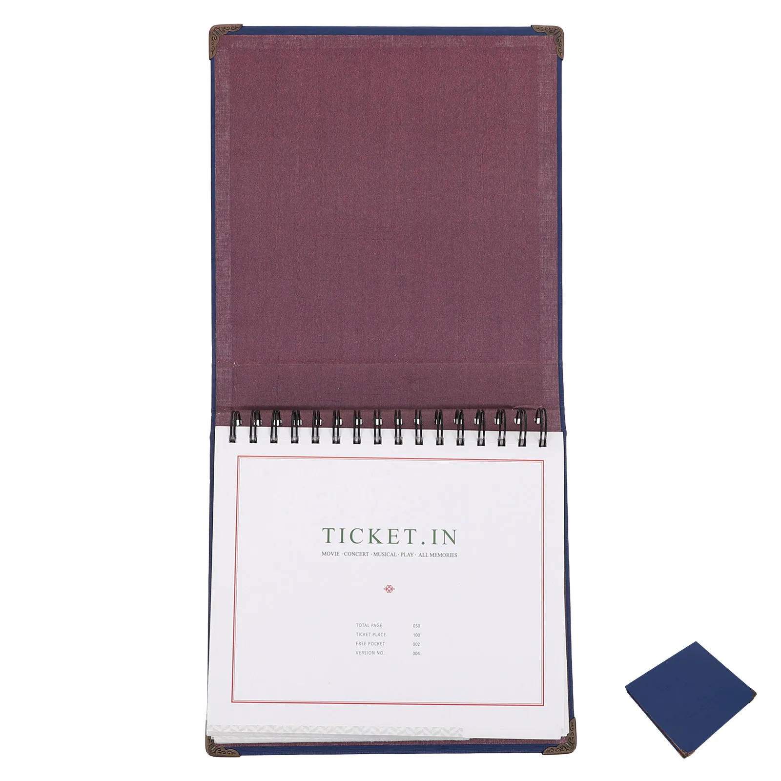 33 Page Dark Blue Ticket Memory Book Portable Organizer Album for Movie Concert Train Plane Tickets Collection