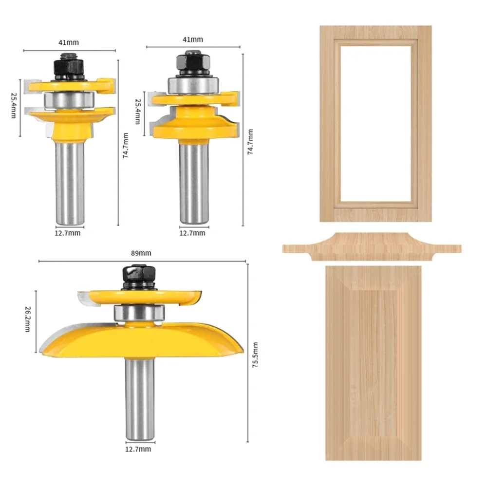 3PCS 12mm 12.7mm Stile&Rail Assembles-Roman Ogee Bit Router Bit Woodeorking Milling Cutter for Wood Face Mill Tools