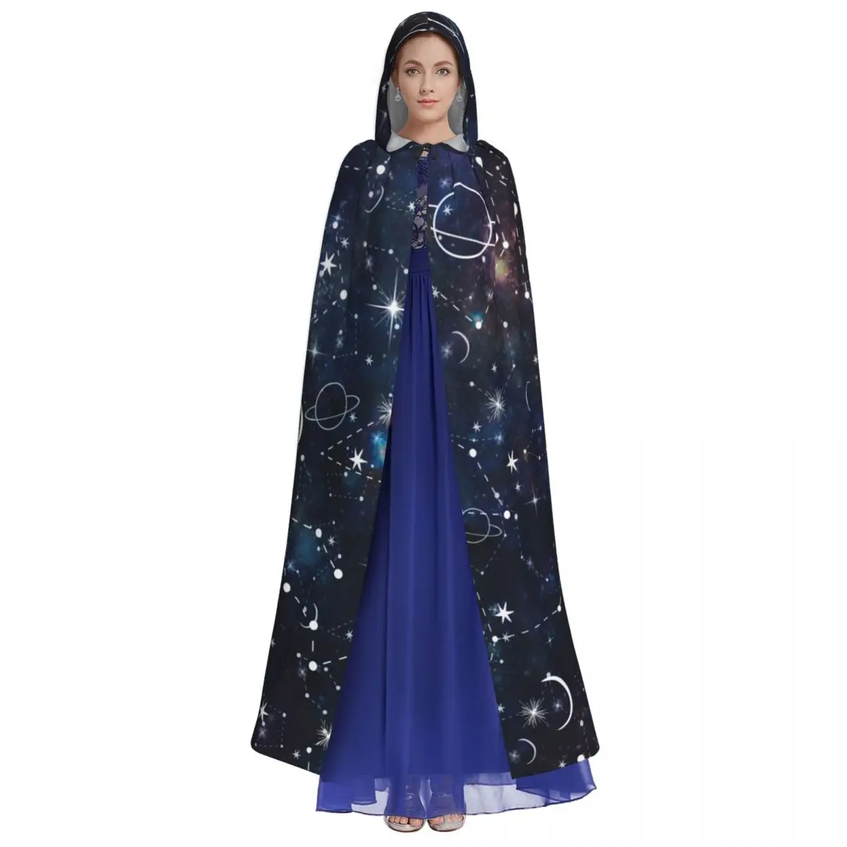 Unisex Witch Party Reversible Hooded Adult Vampires Cape Cloak Night Time Planet And Star Constellation Galaxy Print