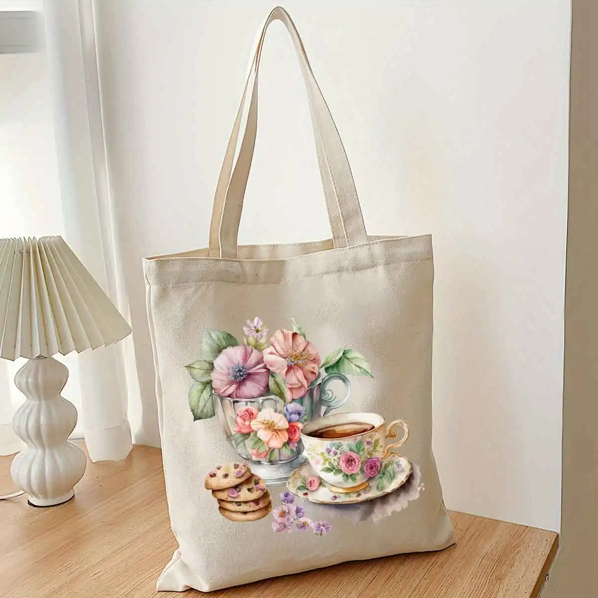

Canvas Tote Bag For Women Handbag European Fashion Shopper Bags Cartoon Flower Aesthetic Design Tote Bag Female Shoulder Bag