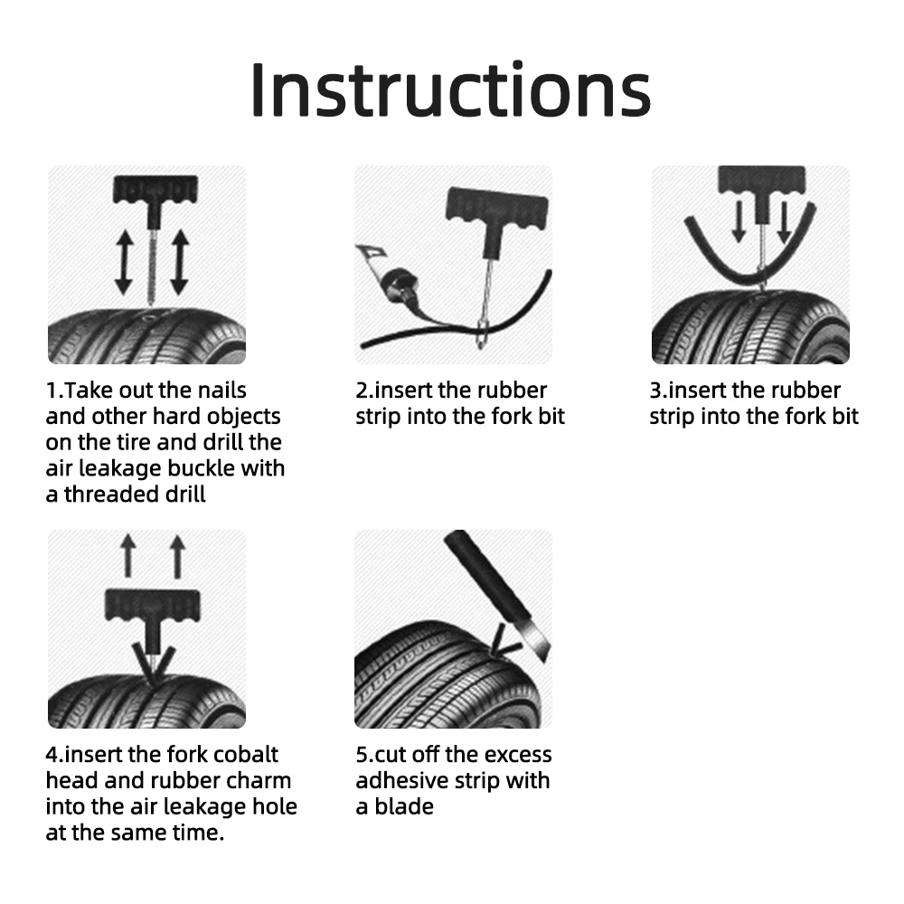 Car Tire Puncture Repair Kit, Plug Tools, Pneus Puncture Emergency for Tire Strips, Agitando cola, Acessórios de carro