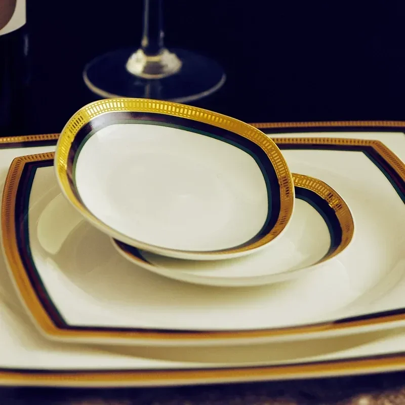 Ceramics Bone China Tableware Set European Simple Style Porcelain Bowls and Plates Household Dining Dishes