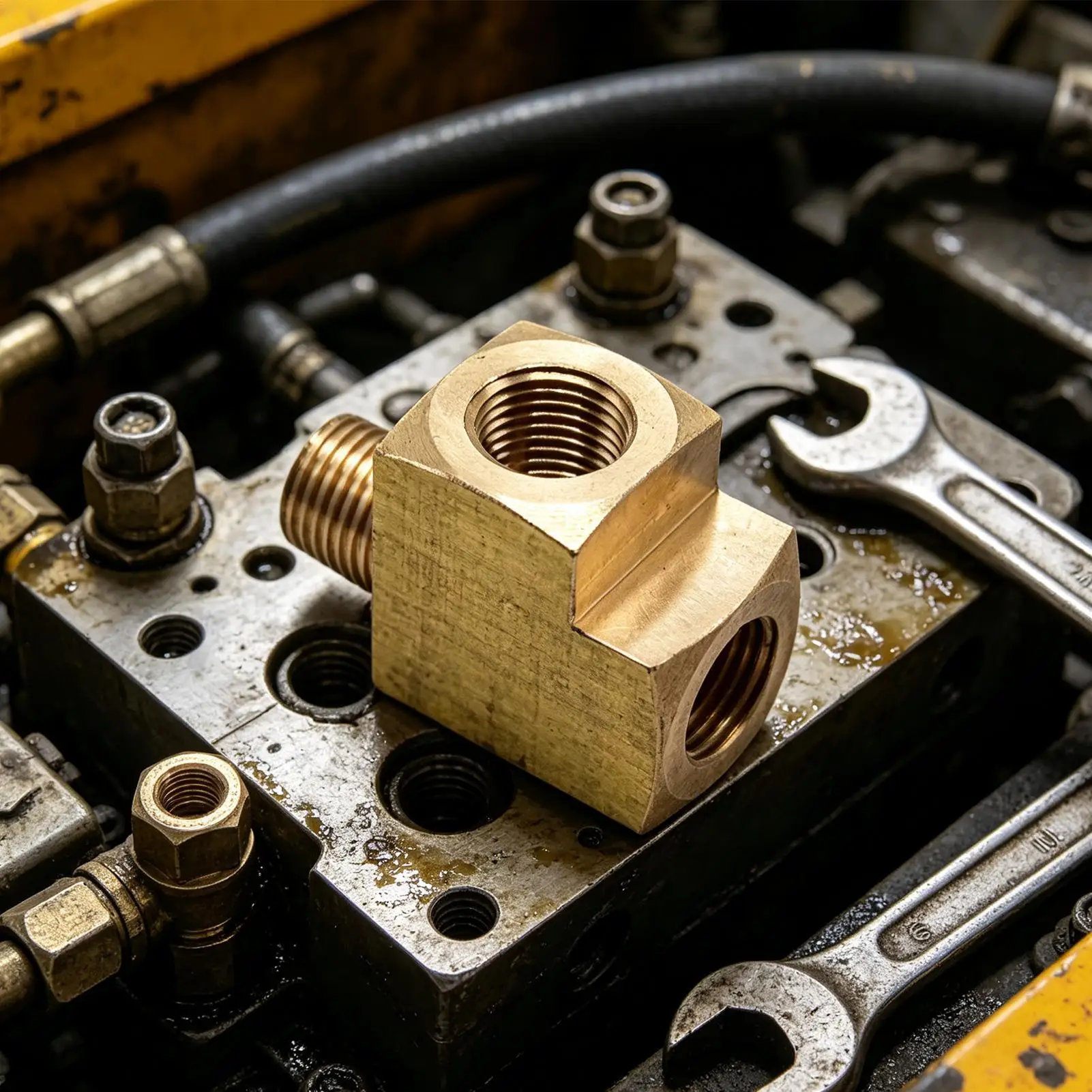 Brass Solid Threaded Pipe Tee Coupling Pipe Fittings Oil Pressure Sensor Threded Tee for Automotive Home Garage Industry