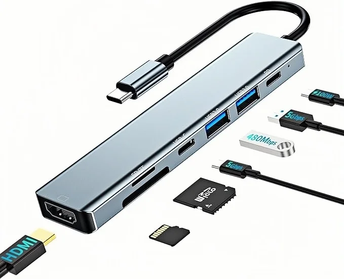 5PCS Hot Selling USB C Type C Hub 7-in-1 TF/SD HDTV 4K/30Hz Usb Hub Multi Function Adapter For MacBook Pro And Type C Windows La