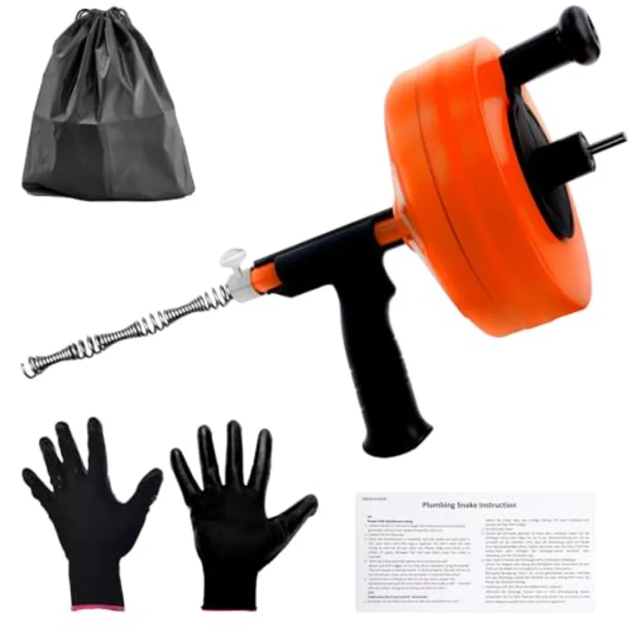 

Drain Auger 50FT, Drain Snake with Drill Adapter, Plumbing Snake Clog Remover Use Manually or Powered for Kitchen, Bathtub and