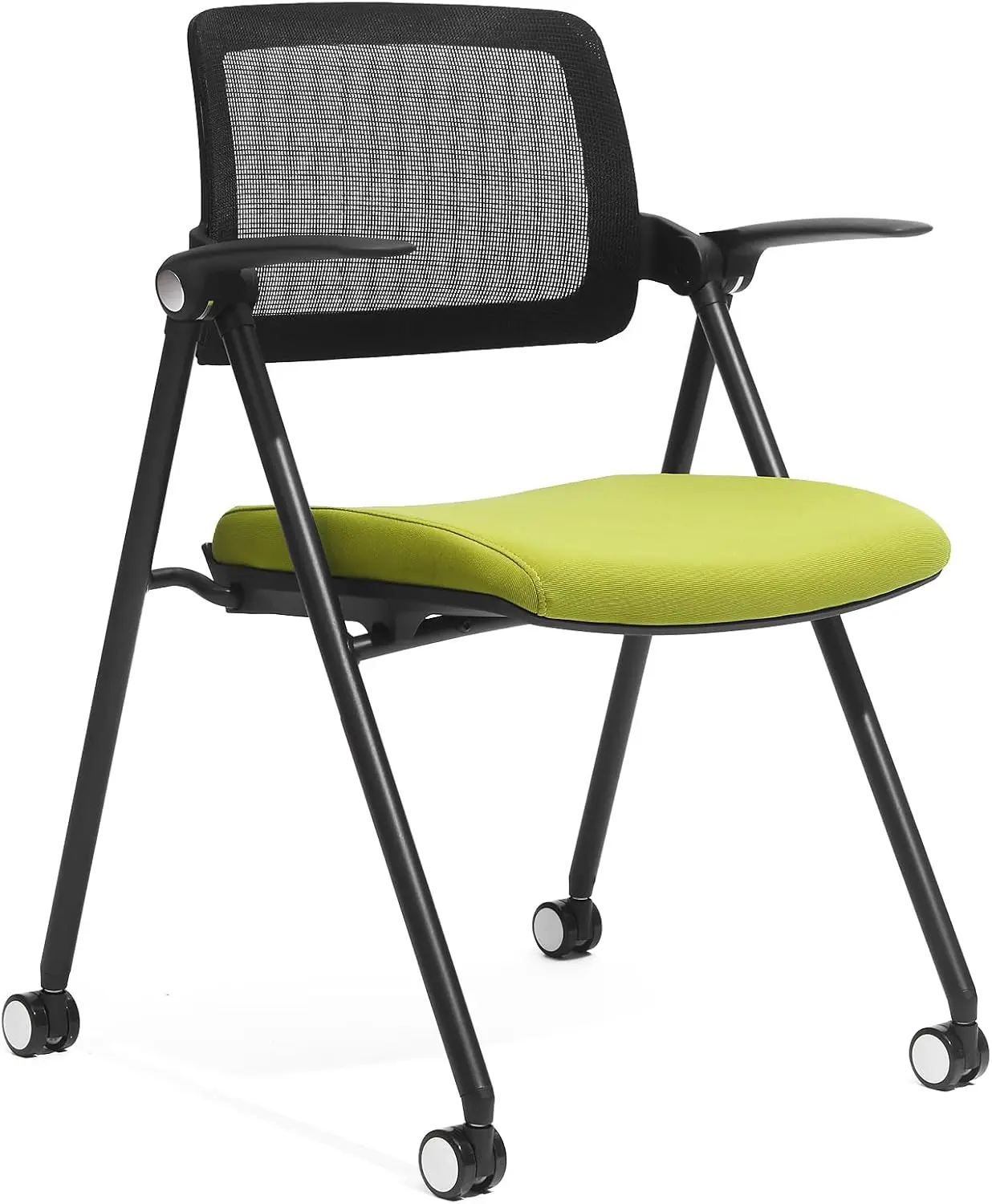 

Stackable & Foldable Chair, Folding Desk Chair with Flip-Up Armrest, Breathable Mesh, Thick Seat Cushion & Rocking Backrest
