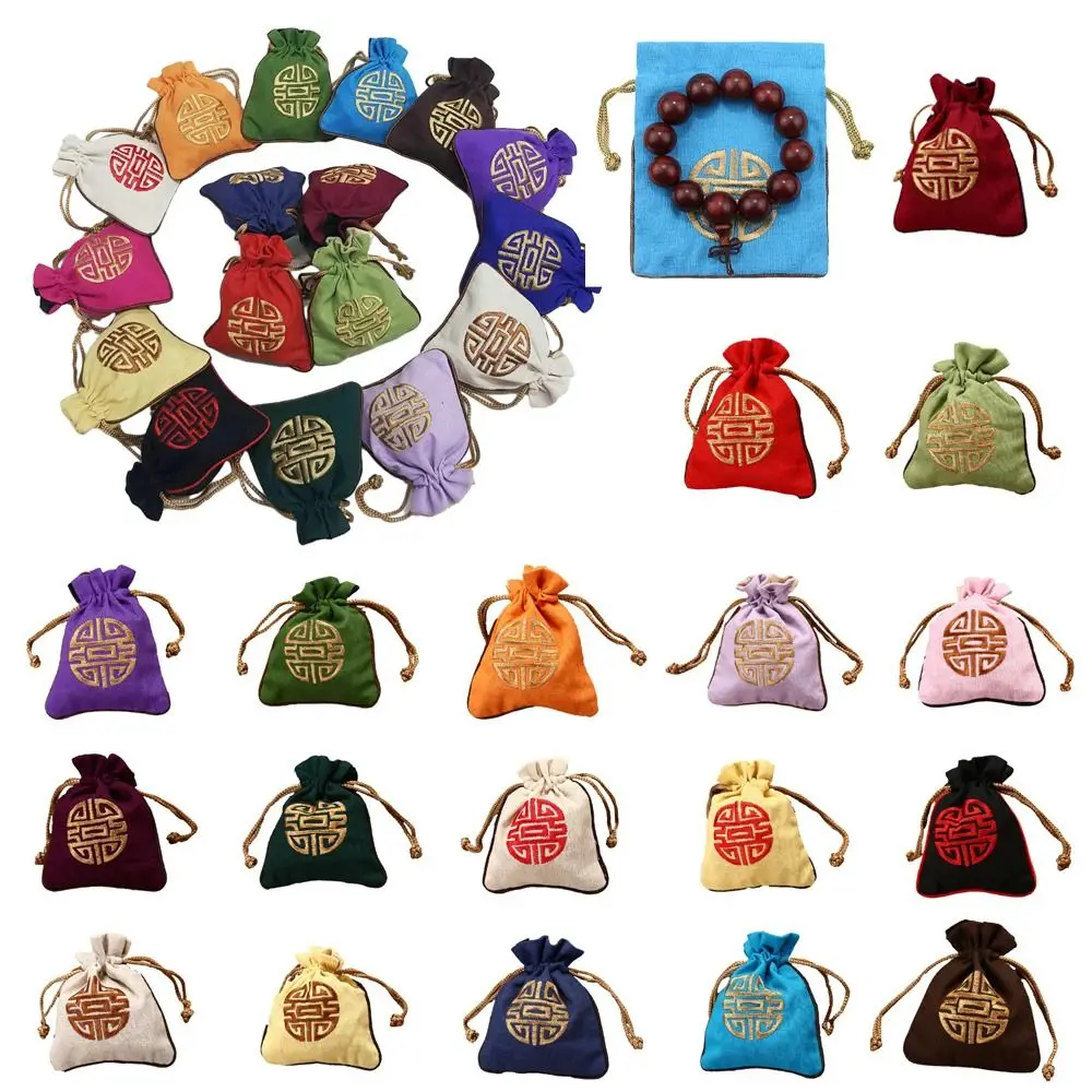 Canvas Embroidery Drawstring Bag Pure Color Candy Bag Small Linen Handbag Storage Bag Korean Style Festive Sugar Bag Festival