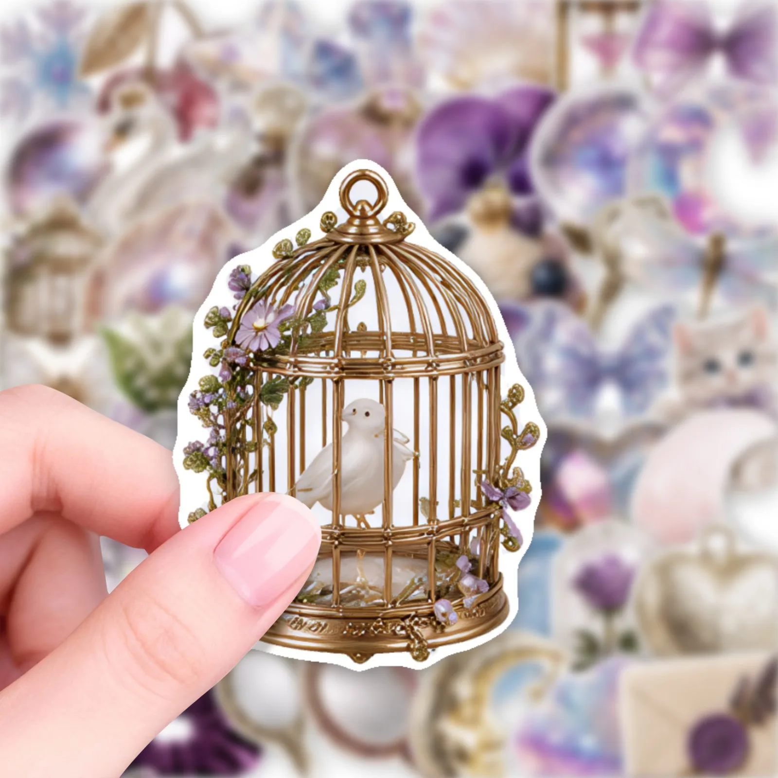 50 PCS Ins Style Dreamy Crystal Swan Bow Stickers Pack Decorate Laptop Phone Helmet Skateboard Waterproof Decorate Decals