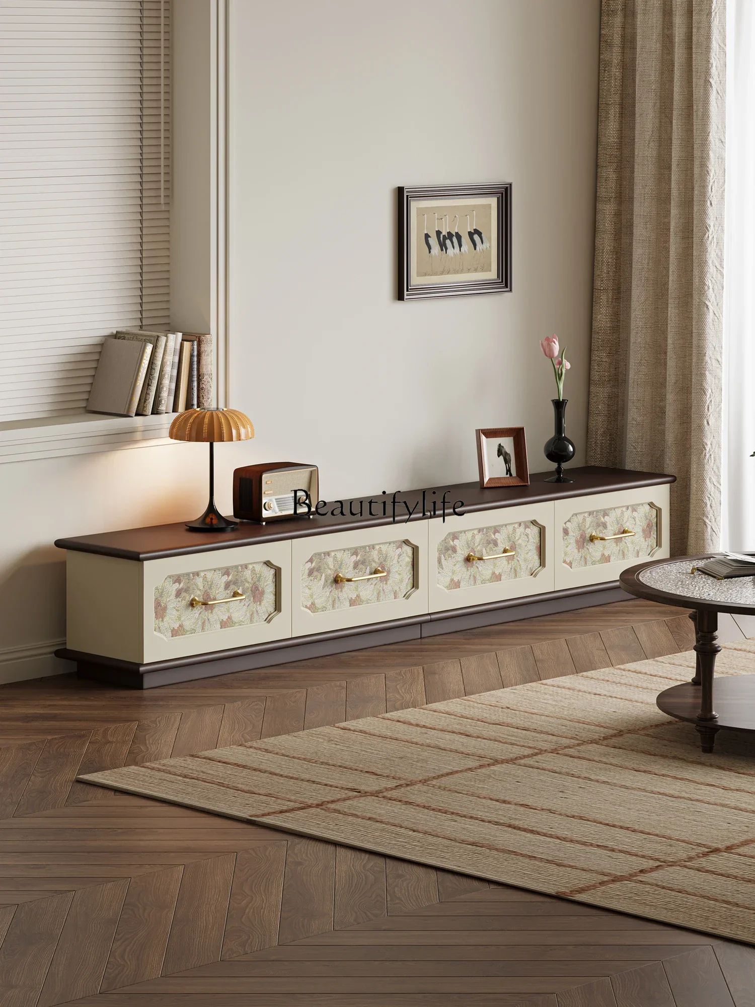 

01Retro Pattern TV Cabinet Art Design Home Living Room Wall Storage Cabinet