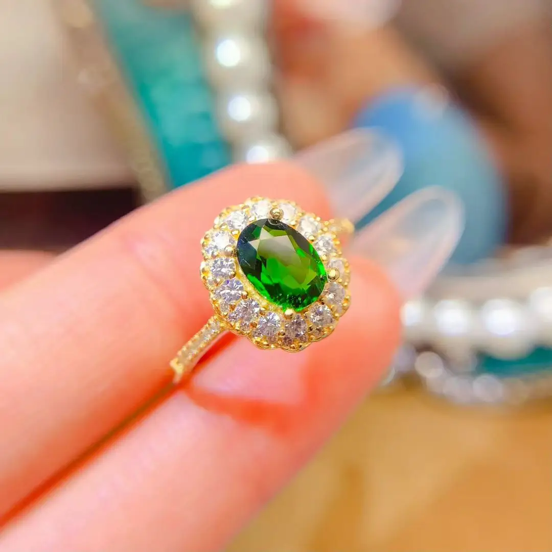 

925 Silver Jewelry Natural Diopside Ring for Engagement 5mm*7mm 0.7ct Genuine Chrome Diopside Jewelry