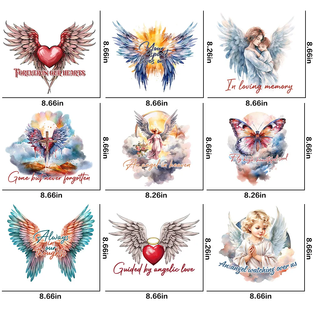 20 types Angel Wings Baby Baptist Clothing Print DTF Thermo Sticker Decals Heat Transfer Clothes Clothing Crafts Ironing