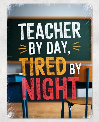 Teach by Day Tired by Night Metal Poster Wall Tin Sign Man Cave Shed Home Plaque --Tin Sign