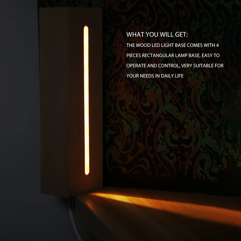 ฐานไฟไม้ทรงสี่เหลี่ยมผืนผ้าแท่นวางแผ่นเรืองแสง LED ไม้สำหรับวางอะคริลิคคริสตัลไฟกลางคืนศิลปะเรซิน