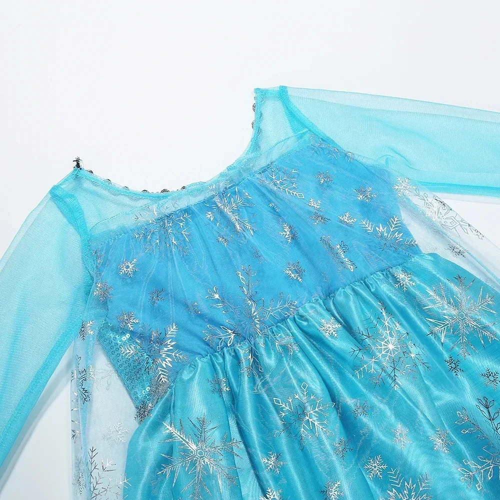 Mädchen Eis-Schnee-Prinzessin Paillettenkleid mit Langem Transparentem Umhang und Funkelnder Schleppe für Karneval, Geburtstag, Bühnenauftritt und Verkleidung – Detail 5