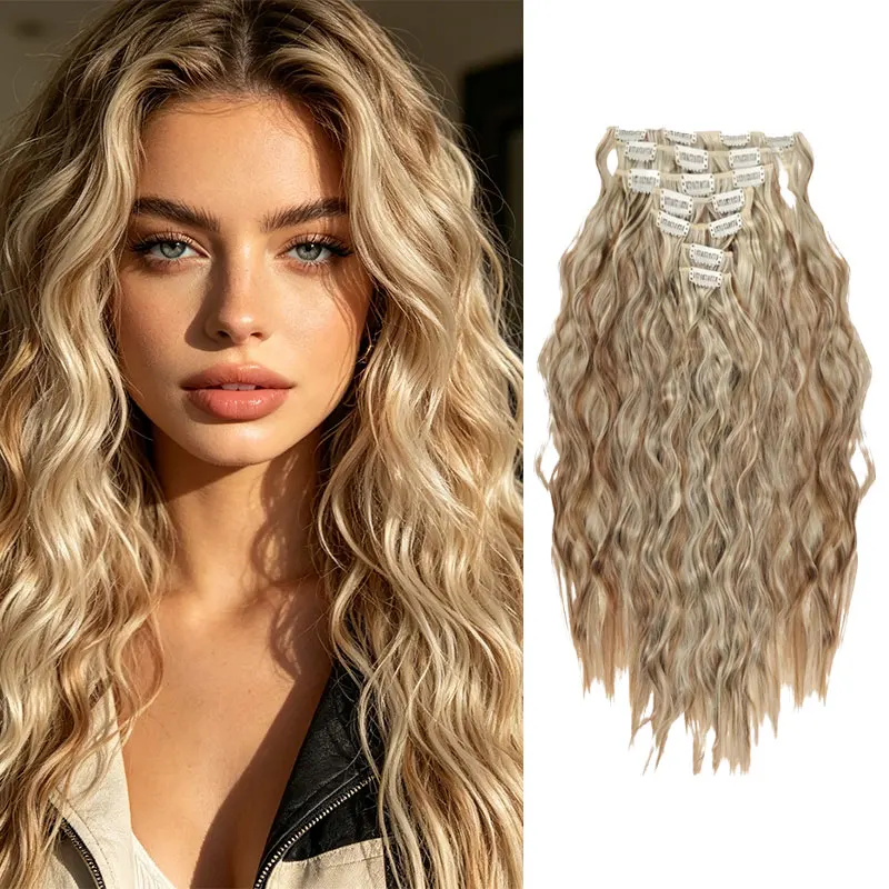 21inch Synthetic Clip-In Hair Extensions, Long Water Wave Style Hair Extensions for Women, 55cm High-Temperature Resistant Natural Curly Hair Wigs, Suitable for Daily Wear Suitable for Parties, Photography, Beauty Makeup, and Other Occasions.