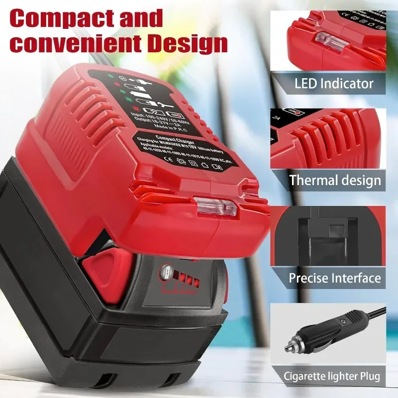 NEW Cigarette Lighter Plug Mini Vehicle Battery Charger For Makita/Dewalt/Milwaukee 18V Battery Quick Charger with LED Indicator