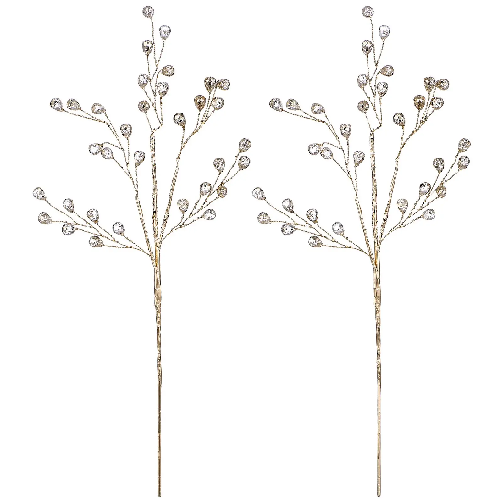 

2pcs Christmas Tree Wreath Cuttings Artificial Plants Acrylic Beads Decor Red Golden Fake Branches for Home Party