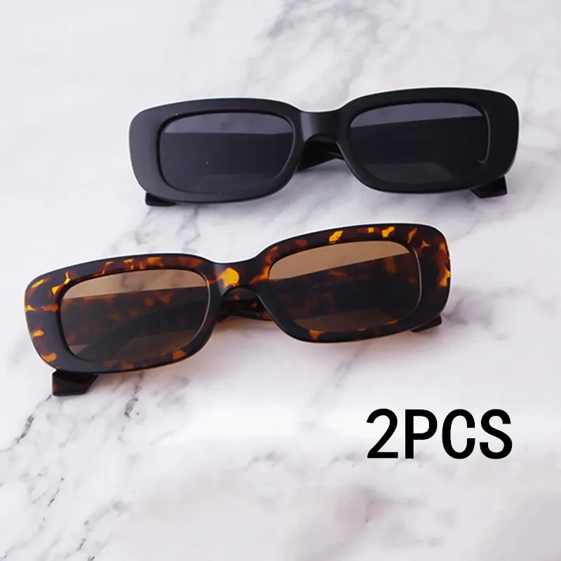 

2Pcs/Set Rectangle Sunglasses for Women Retro Driving Glasses 90’s Vintage Fashion Narrow Square Frame UV400 Protection