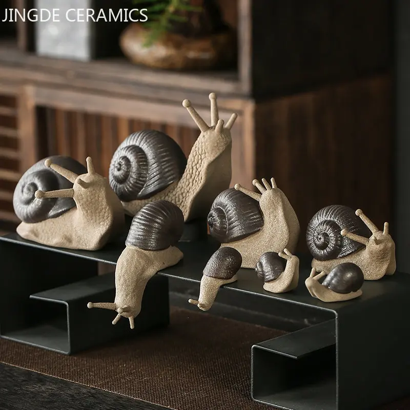 Criativo cerâmica pequena caracol chá ornamentos para animais de estimação bonsai micro paisagem decoração para casa sala estar mesa chá acessórios