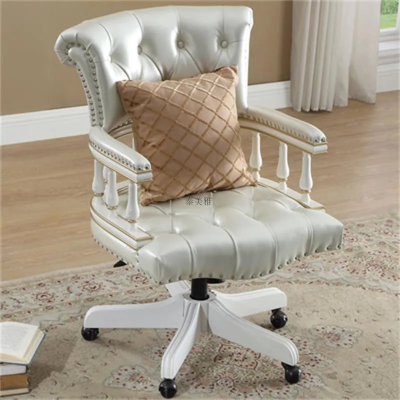American Solid Wood Chair Computer Leather Boss Office Home Desk Class Chair European Swivel Single Sedia Home Furniture