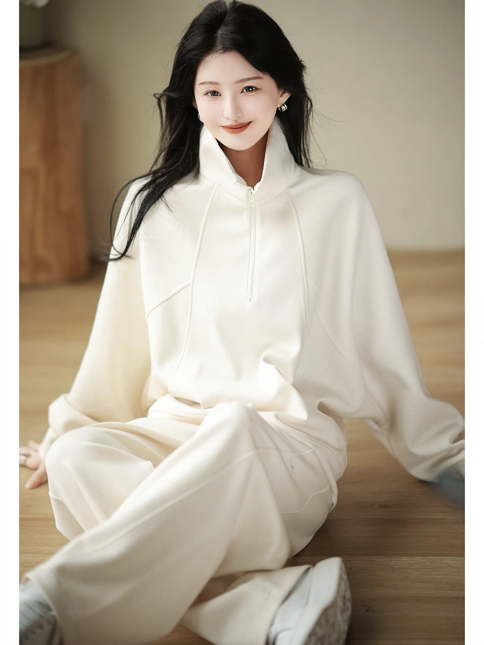 

Zhaodaxi Relaxed Fit Hoodie Set Warm Lazy Home Leisure Two-Piece Suit Long Sve Stand Collar Other 00% Fabric Winter 2024