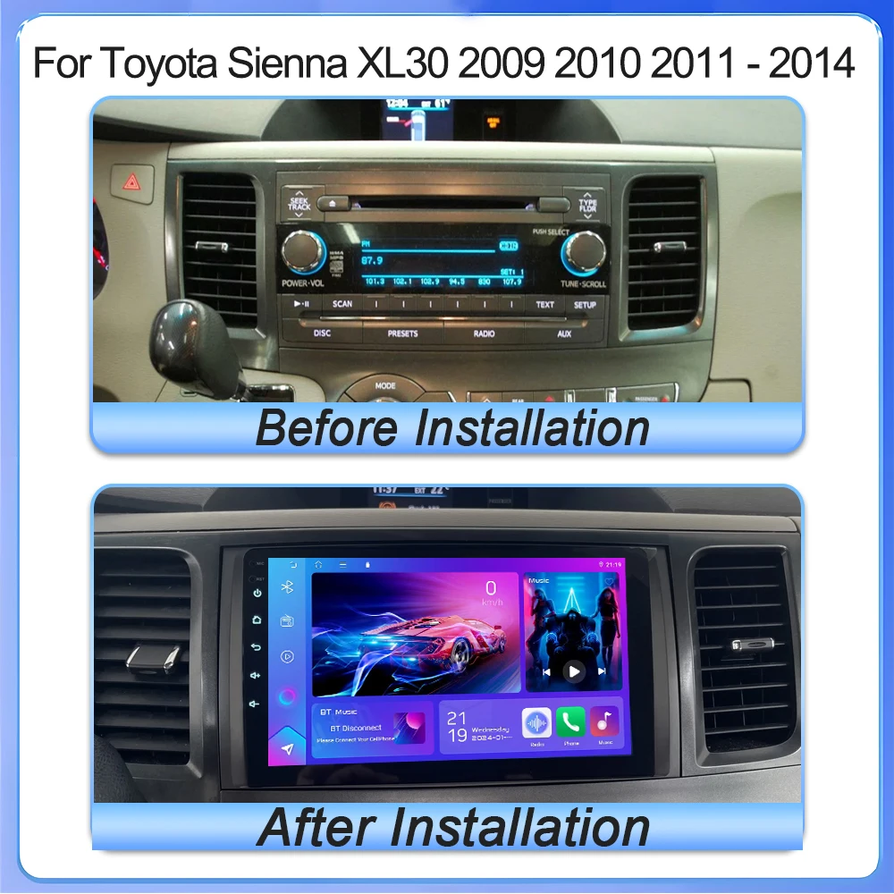 Android 16 For Toyota Sienna XL30 2009 2010 2011 2012 2013 2014 Carplay Auto 2K Screen Car Radio Multimedia Video Player 5G Auto
