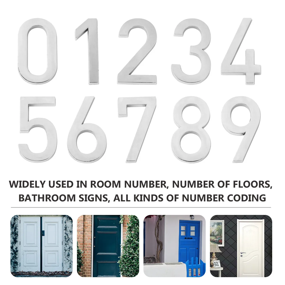 10Pcs Lightweight Bright Electroplated Number Plaques 0-9 Self Stick Door Signs for Indoor Room Identification Floor Numbering