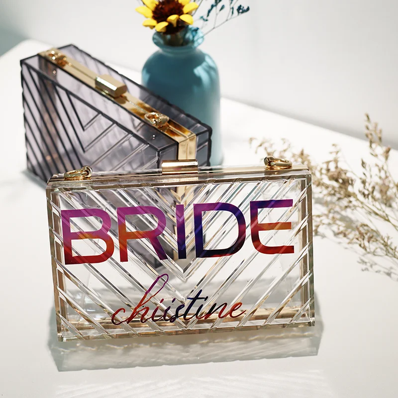 Custom Color Name Acrylic Clutch Bag Summer Wedding Party Transparent Multicolor Temperament Personalized Chain Diagonal Bag