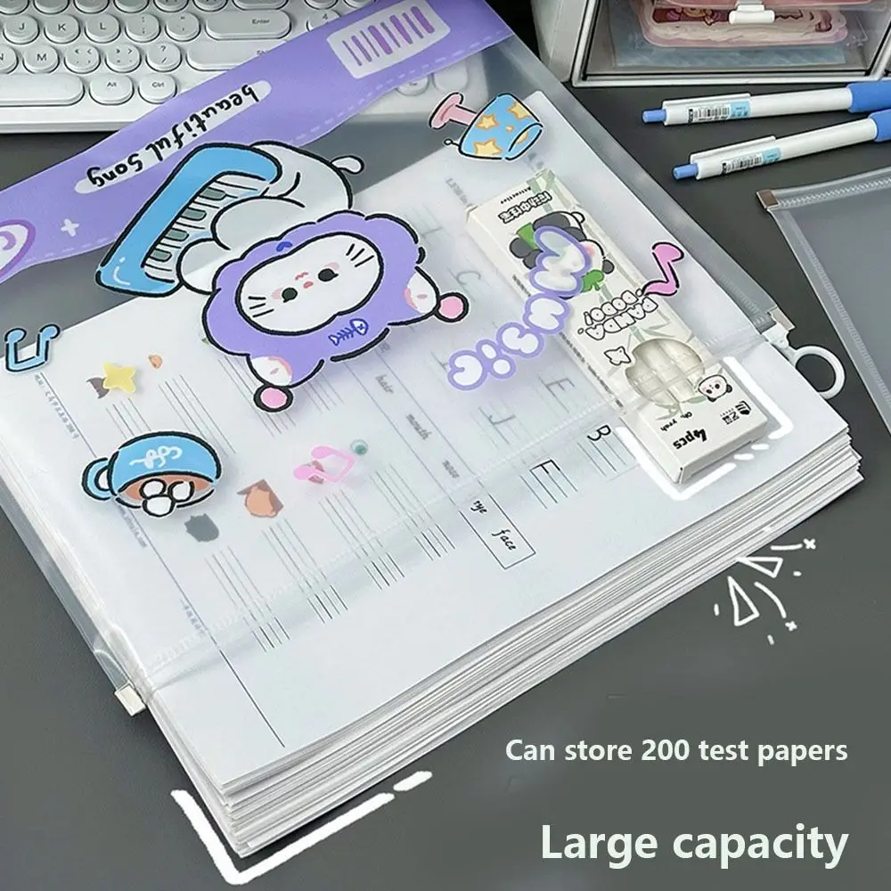 

4PCS Large-capacity A4 Capybara Transparent File Bag Zipper Waterproof Students Information Bag Portable Light A4 File Organizer