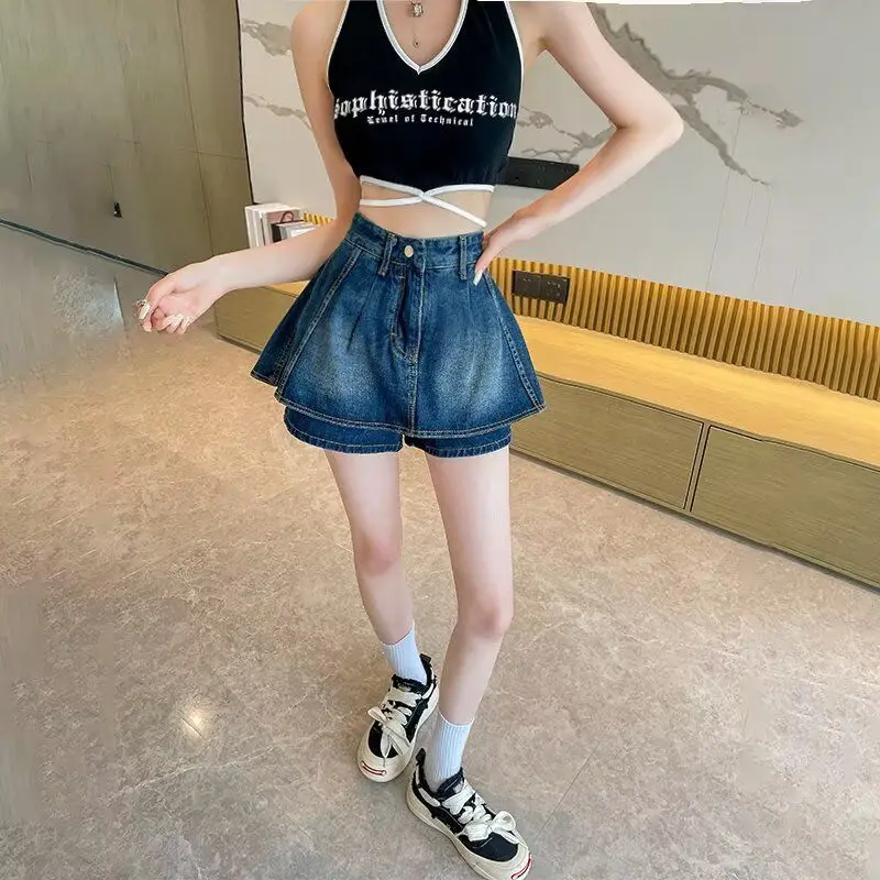 

Casual High Waist A-Line Denim Shorts Women's Spring Summer New Style Floral Design Sensation Short Skirt Casual Wear