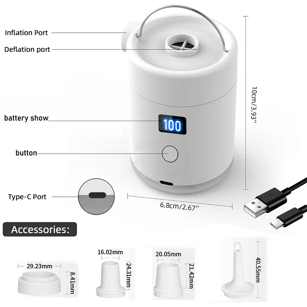 Mini compresor de aire inalámbrico, bomba de aire eléctrica con luz de Camping, pequeña bomba para piscina, flotadores, almohadillas para dormir, anillos de natación, 4000mAh