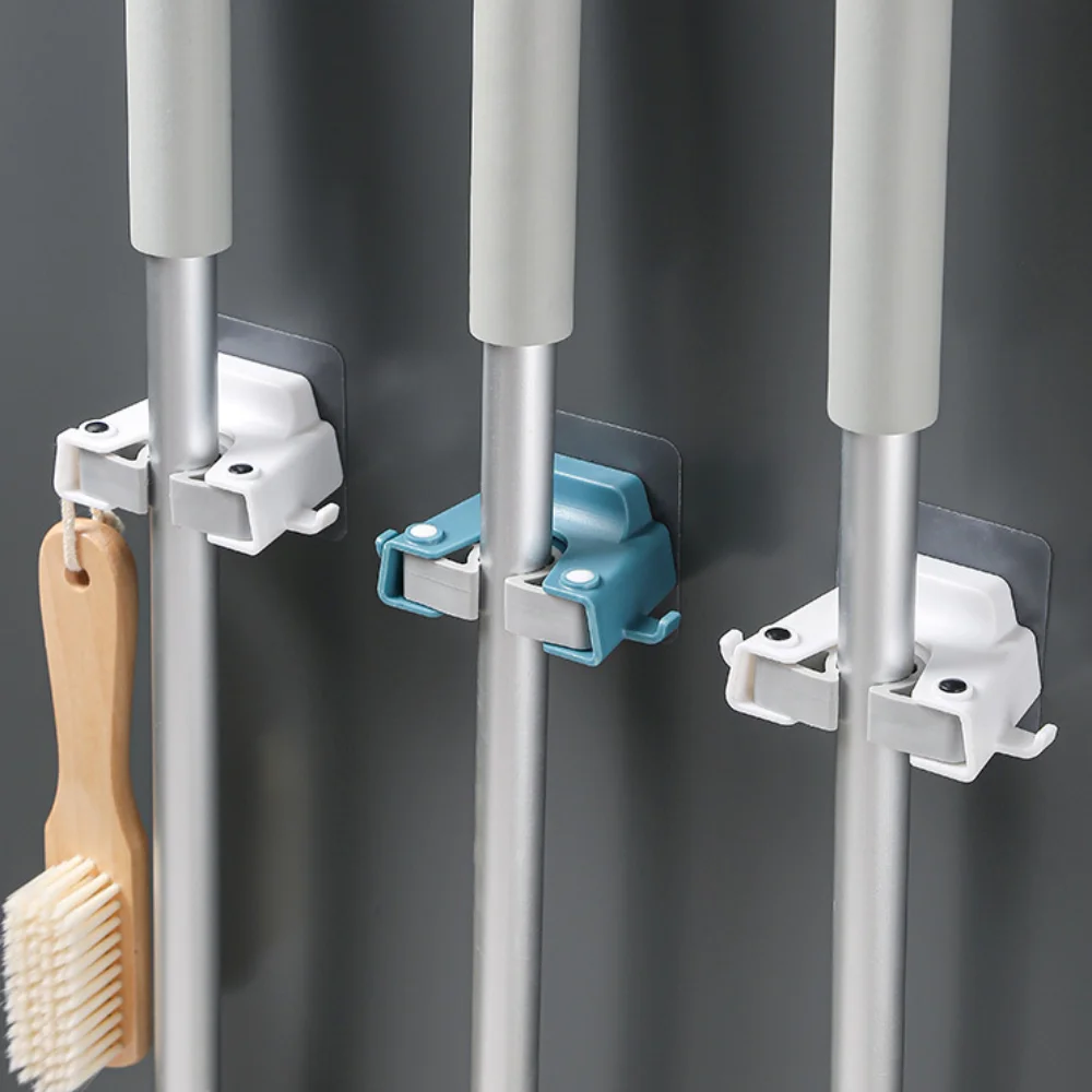 Neat Punch-free Mop Rack Multi-pot Application Wall-mounted Wall-mounted Mop Holder with Hook Durable Mop Clamp Hook Home
