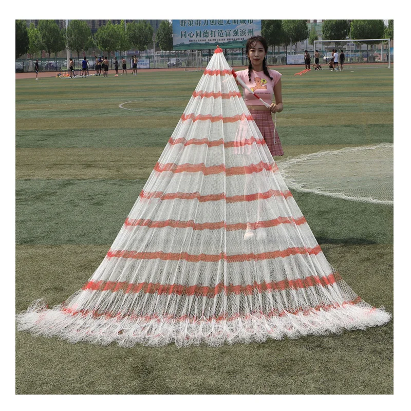 شبكة صيد عالية القوة HDPE من مادة النايلون PA بطول مخصص نمط حيدة مع ثقالة من الرصاص وجيب سفلي لصيد الأسماك