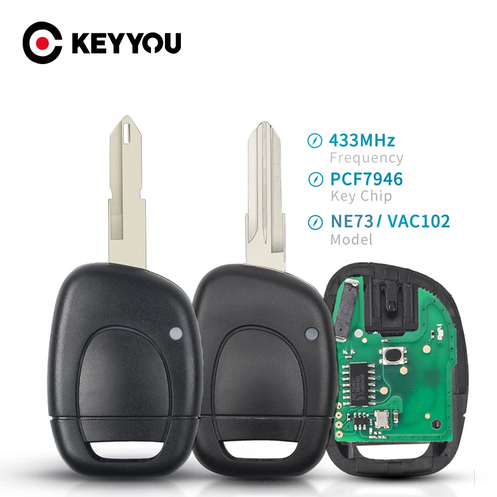 

KEYYOU Remote Car Key 1 Button For Renault Clio II 2001 2002 2003 2004 2005 PCF7946 Transponder Chip 434Mhz NE73 VAC102 Blade