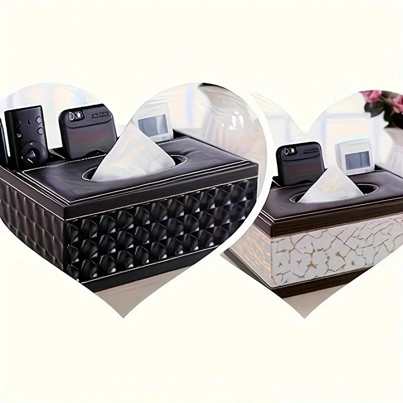 Faux Leather Tissue Box Cover With Remote Holder, Desktop Organizer for Living Room Decor