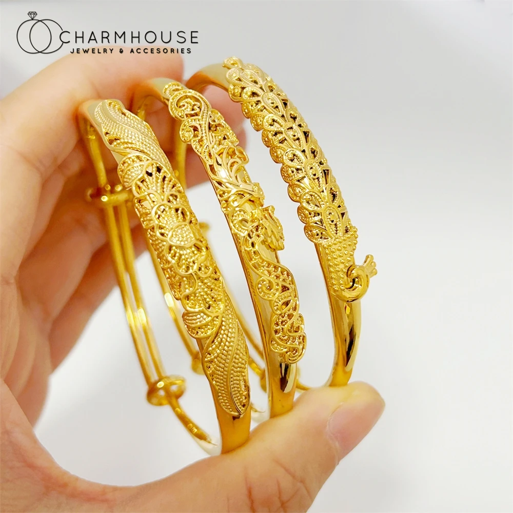 Women's Hand Bracelets Gold Color Peacock Cuff Bangles Adjustable Pulsera Femme Wristband Wedding Jewelry Accessories Bijoux