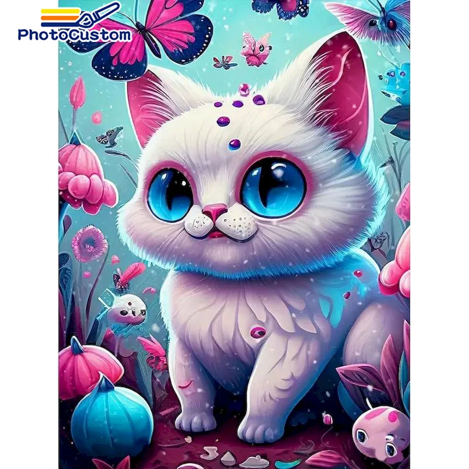 

PhotoCustom Diamond Embroidery Kit 5D DIY Diamond Painting Full Round Drill Animal Mosaic Cat Rhinestone Pictures Home Decor New