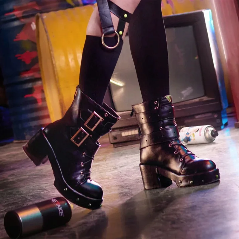 

qq28LQNicole Demara Game Zenless Zone Zero Black Pu Leather Boots Women Men Halloween Party Cosplay Shoes Customiz