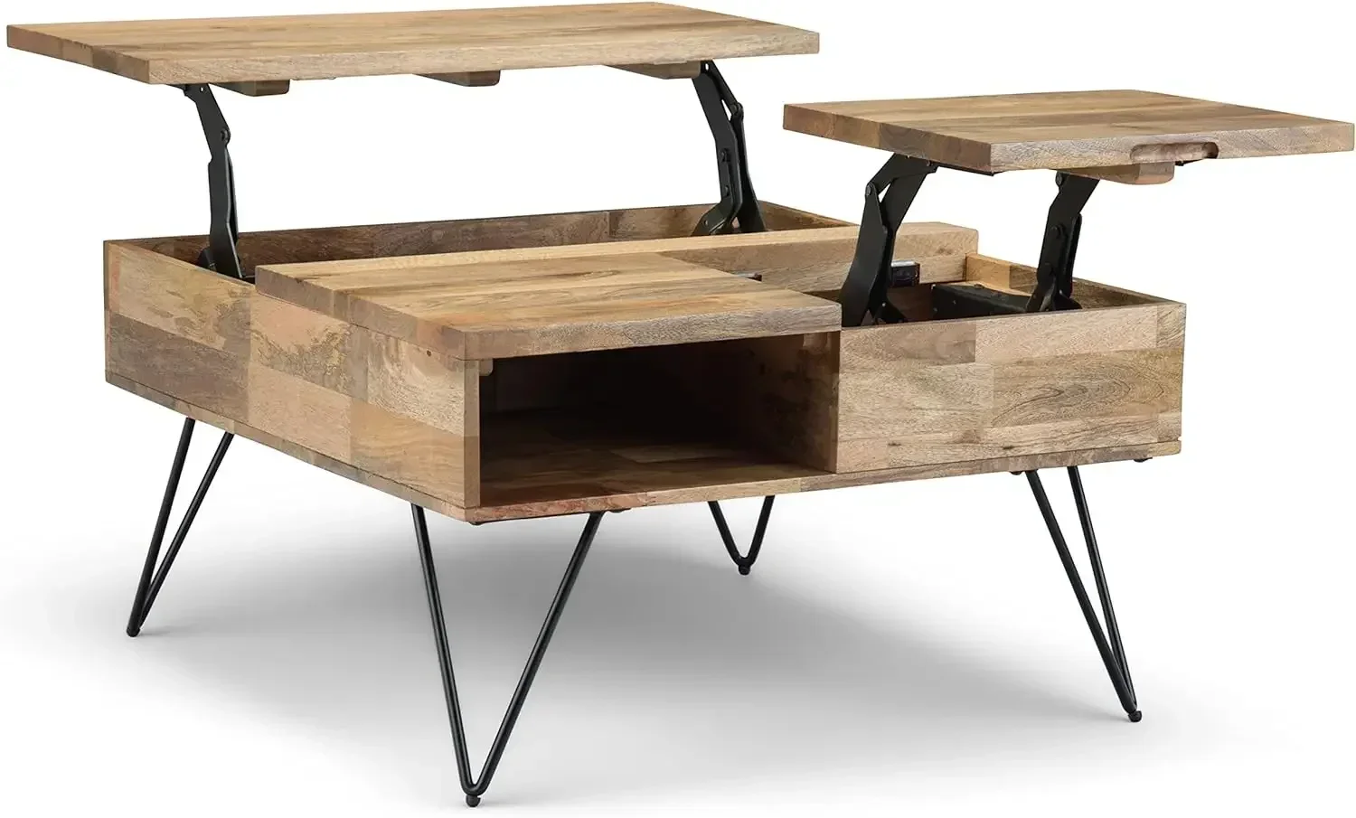 

Hunter SOLID MANGO WOOD и металлический 32-дюймовый широкий квадратный современный промышленный журнальный столик с подъемным верхом из натурального дерева