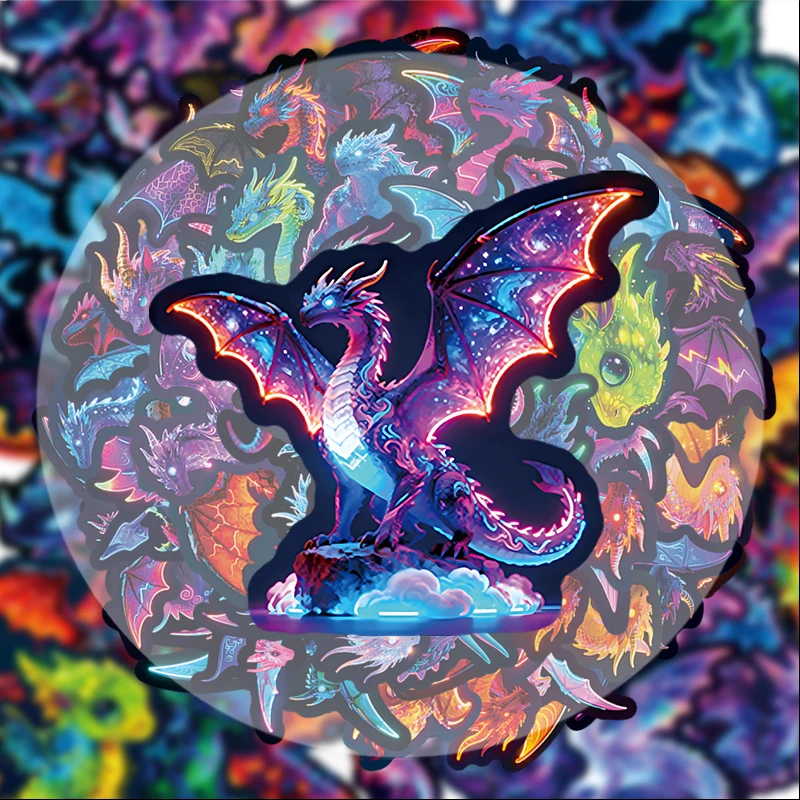 56 Neon Western Dragon Stickers, Suitable for Water Bottles, Laptops, Phone Decorations, Suitcases, Skateboards, Guitars, Gift Boxes, Party Decorations, Holiday Gifts