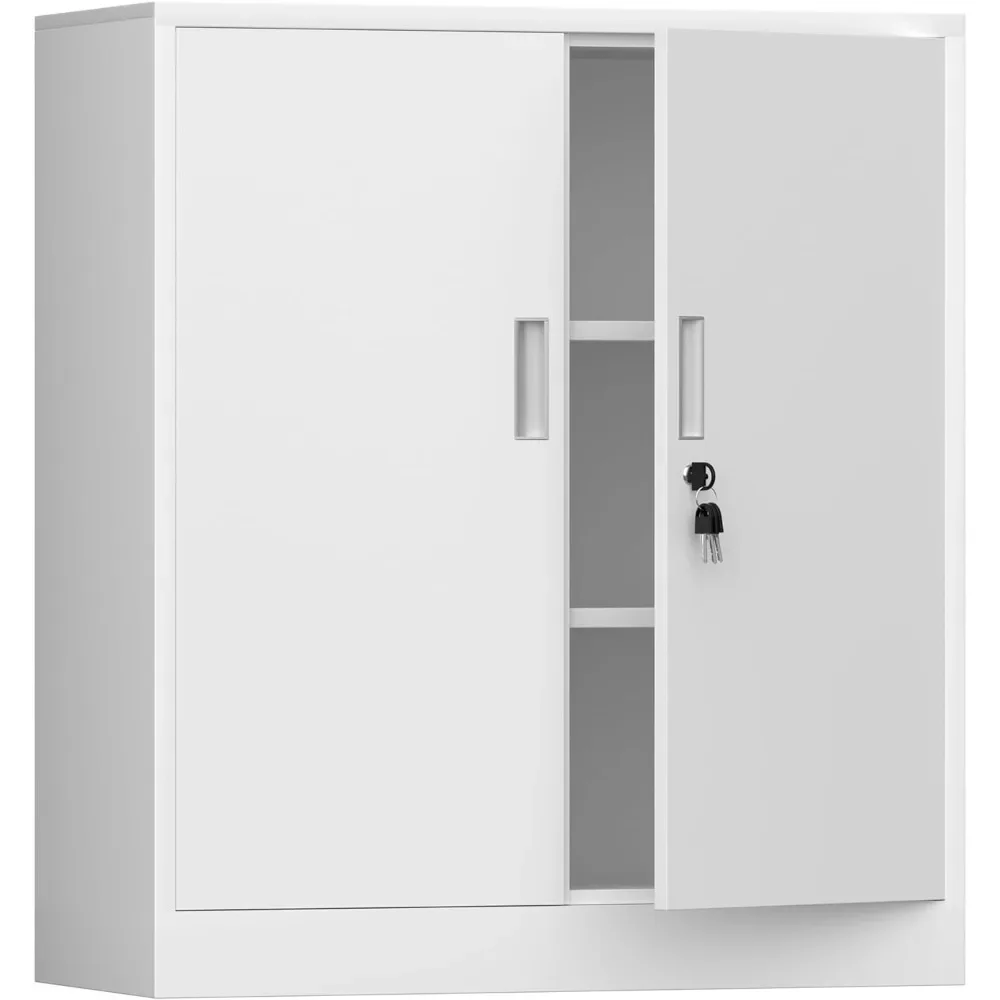 Metal Storage Cabinet with Locking Doors and 2 Adjustable Shelves Small Lockable Storage Cabinet for Home Office Garage