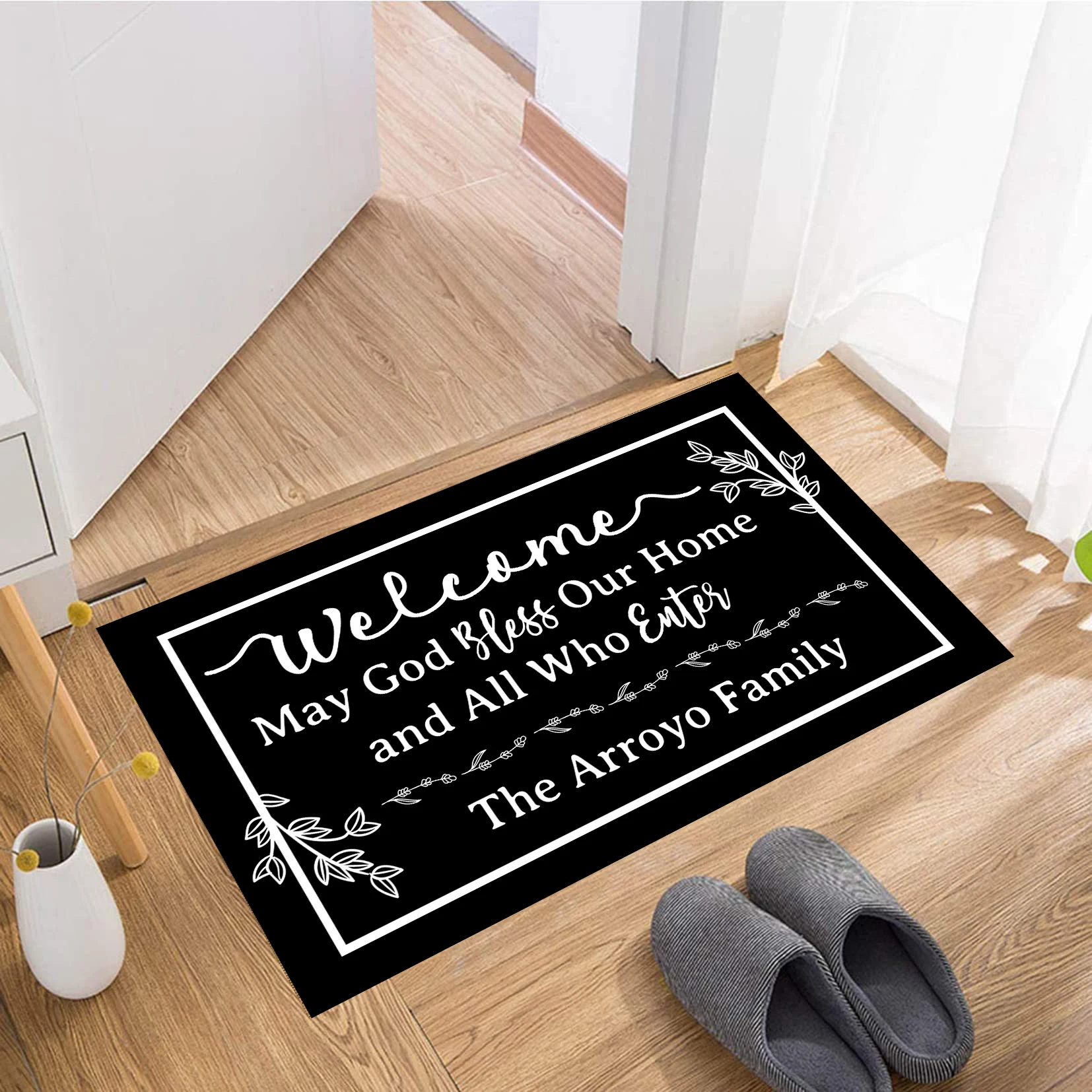 May God Bless Our Home and All Who Enter Door Mats Rubber Backing Anti-Slip Rug Personalize Family Name Entrance Welcome Doormat