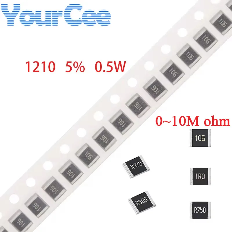 50 szt. Rezystor 1210 5% 0~10M 0.5W SMD 0.01 0.1 0.12 0.2 0.22 0.3 0.33 0.39 0.5 1 2 51 24 22 10 100 510 3.3K 4.7K 10K 20K 1M omów