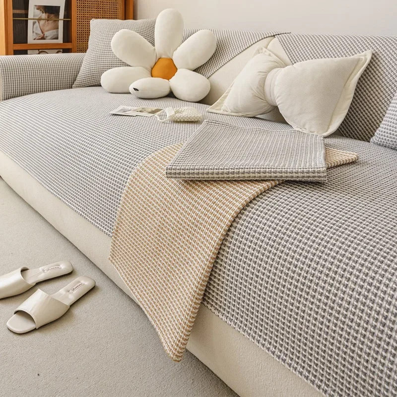 2026 Cotton Hemp Sofa Mat Solid Color Anti Slip Four Seasons Universal Protective Cover Cloth Multi Size Living Room Sofa Cover
